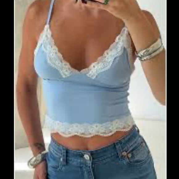Et Clet Blue Lace Trim Top - Picture 1 of 4